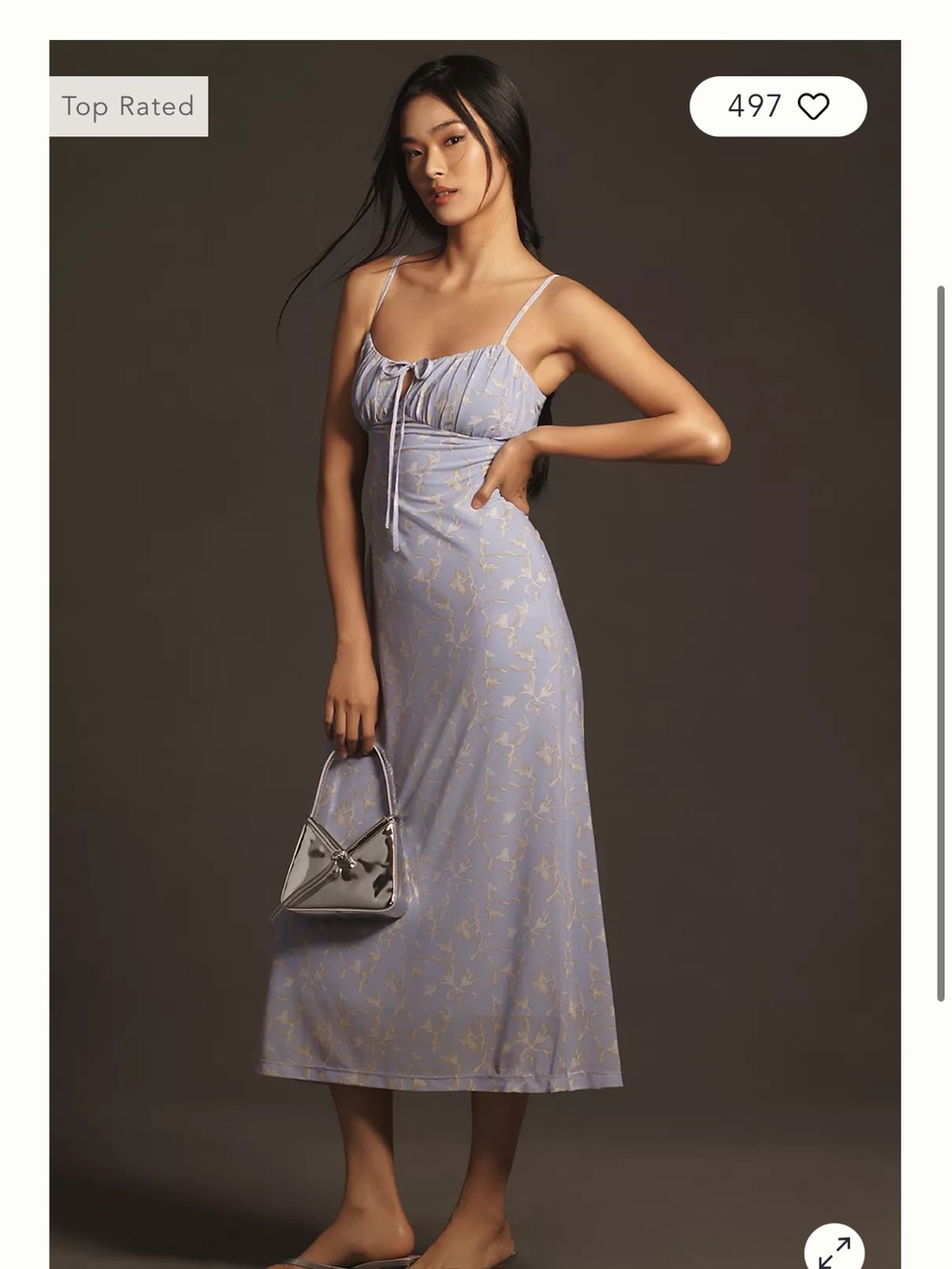 Anthropologie Lavender Floral Midi Dress with Tie-Front